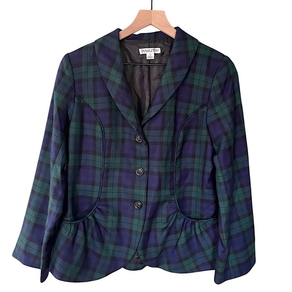 Pendleton Virgin Wool Women’s 3 Button Closure Plaid Blazer Jacket Blue Green 10 - Picture 1 of 10